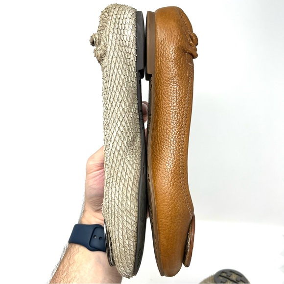 Tory Burch Reva Storm Grey Leather Distressed Python Snake Ballet Flats Size 8.5 - Picture 10 of 10